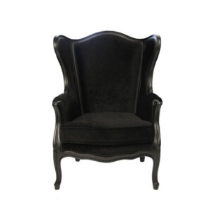 Furniture, Black Velvet Wing Back Chair