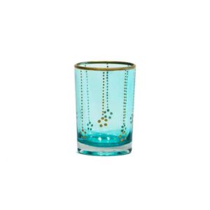 Turquoise Glass Votive with Gold Dots
