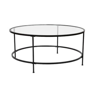 Furniture, Black Glass Coffee Table - Round