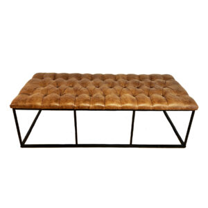 Furniture, Camel Tufted Leather Bench