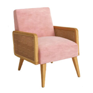 Furniture, Blush Velvet Wicker Chair