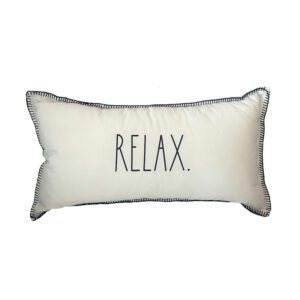 Pillow, "Relax" White with Navy Stitching
