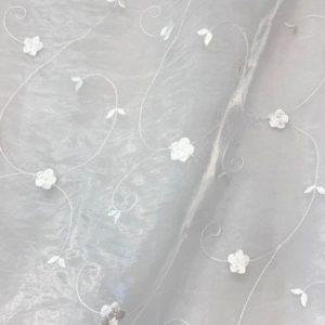 Tablecloth, Dainty Floral Embroidery Sheer - White